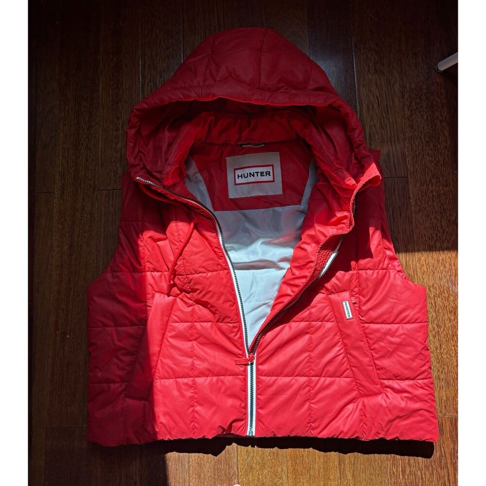 Hunter Women’s Red Hooded Full-Zip Puffer Vest Solid Outdoor Casual Size XL